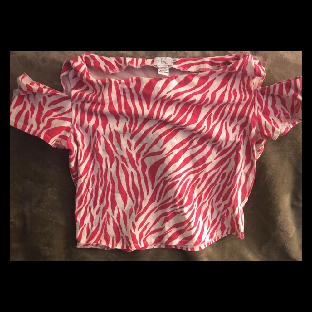 Pink and White Zebra Striped Cold Shoulder Blouse